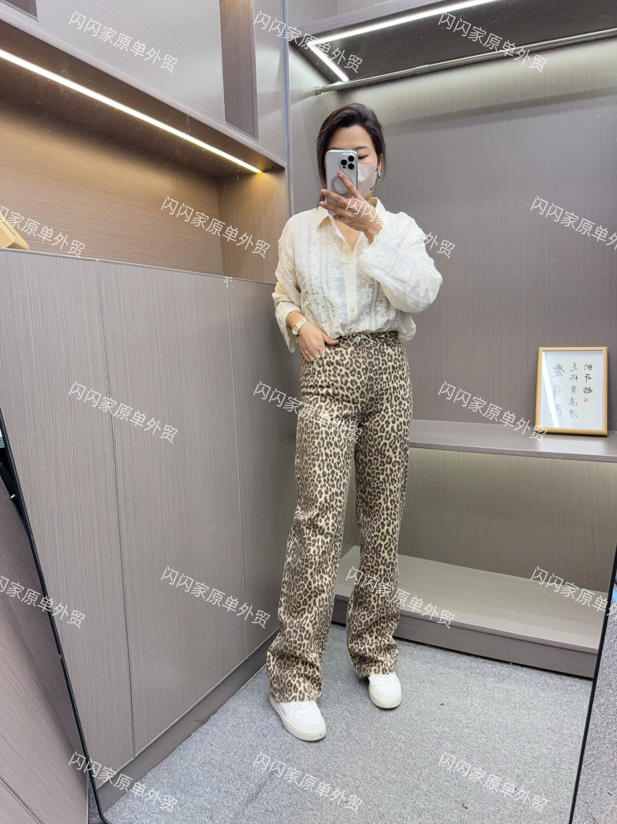 原单新款高腰直筒休闲豹纹水洗牛仔裤 女裤,女装/女士精品,休闲裤,淘宝优惠券,粉丝福利购,淘宝优惠卷