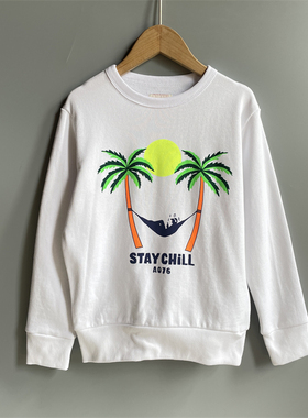 8G1 比利时AO76儿童纯棉圆领卫衣春秋季6-12岁男女童白色套头绒衫