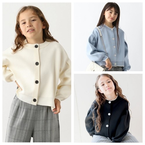 3A2 日单女童纯色圆领针织衫开衫春秋80-160短款纽扣弹力线衫外套