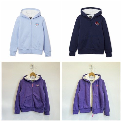 3B2 美国EB儿童羊羔绒拉链外套秋冬季4-16岁女童刺绣保暖连帽绒衫