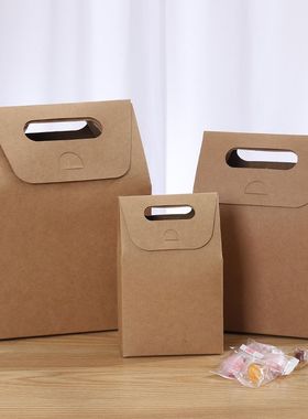 白色加厚复古牛皮纸手提纸袋烘焙包装糖果春节包装牛轧糖饼干盒