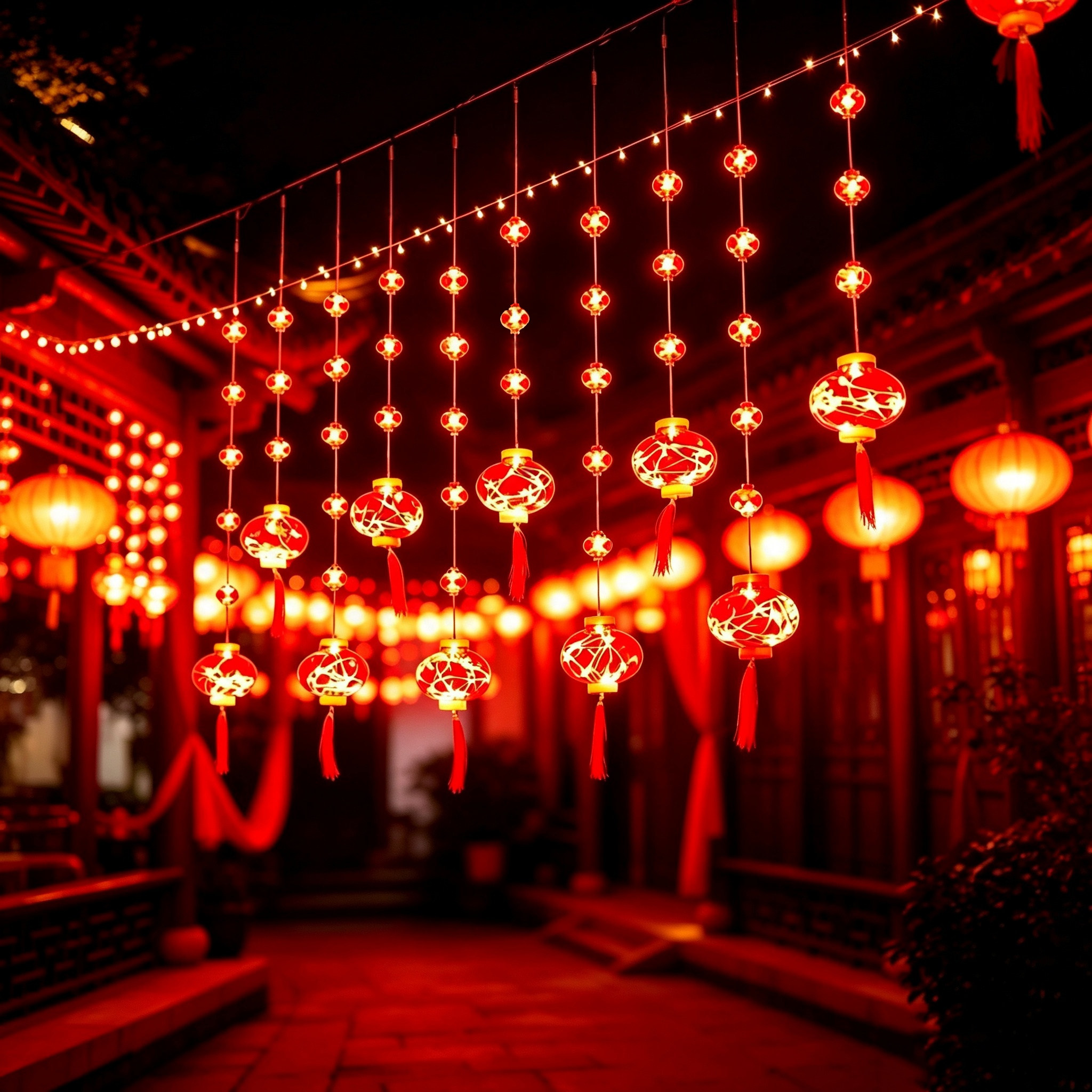 LED红灯笼串中式新年装饰灯复古春节氛围窗户喜庆挂件发光阳台灯