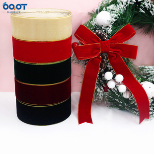 5码 饰 金边黑色红色单面植绒丝带发饰手作甜品台蝴蝶结装