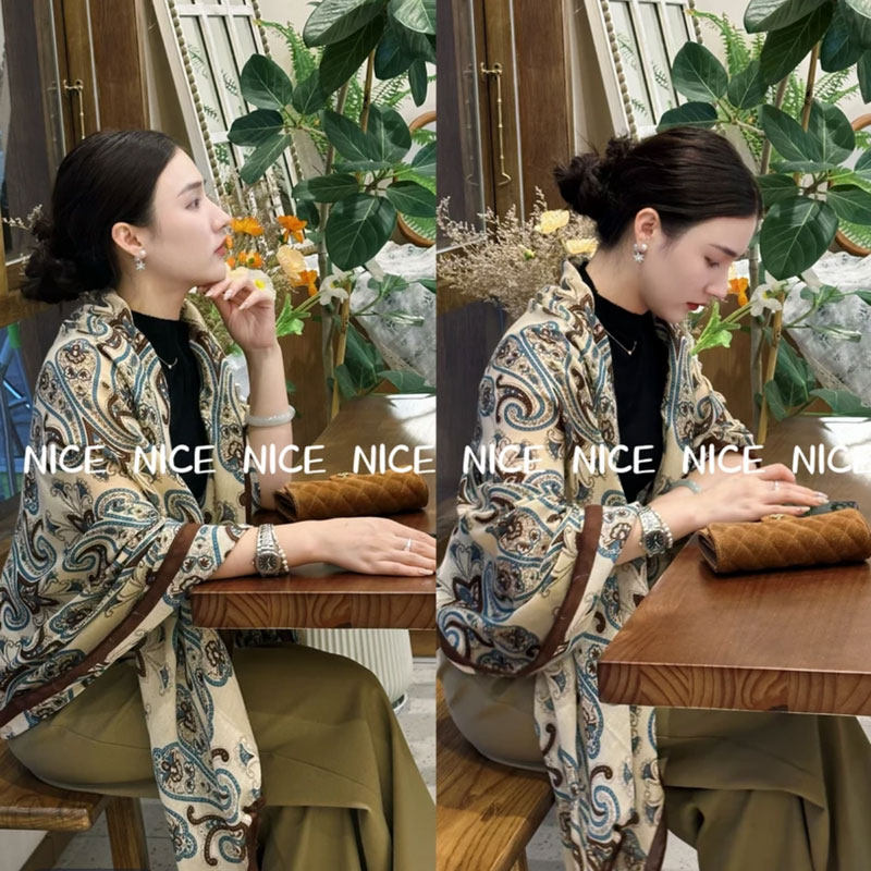 棉麻长巾180腰果花纹时尚百搭复古空调披肩网红爆款围巾披肩两用