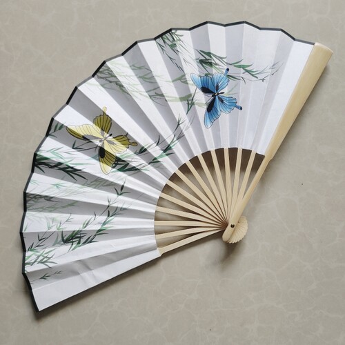 戏曲折扇双面彩蝶图案绢布扇京剧