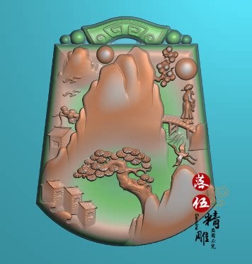 牌头框山水人物小桥流水李白过桥松鹤房屋5766精雕图观音佛公仿古