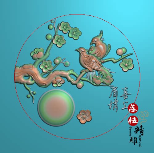 梅花鸟双喜临门8457精雕图jdp灰度图bmp浮雕玉雕喜鹊喜上眉梢5.21
