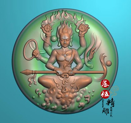 哪吒 圆形六臂哪吒13886悟道精雕图浮雕玉雕灰度图电脑雕刻JDPBMP