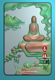 精雕图玉雕悟道人物佛坐浮雕图挂件46牌山水香炉悟道0935电脑雕刻