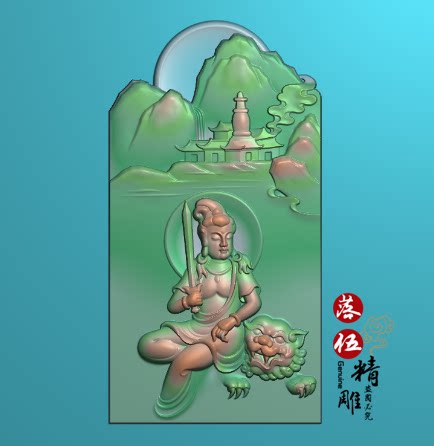 四大菩萨山水文殊菩萨阁楼房屋子宫殿2527浮雕图精雕图灰度图乾坤