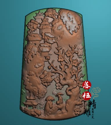 山水人家90050梅花山水 山水鹿木雕精雕图浮雕玉雕灰度图JDP BMP