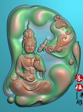 随形凤凰观音00313山水挂件精雕图浮雕玉雕灰度图JDPBMP电脑雕刻