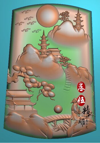 精雕图jdp灰度图bmp白玉浮雕图 1157山水人物 风景 高山流水