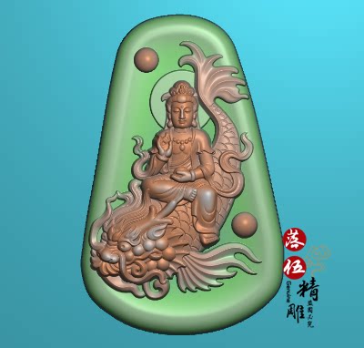 坐龙鱼观音3858浮雕图 精雕图 灰度图 单个鲤鱼 坐观音 龙头鱼