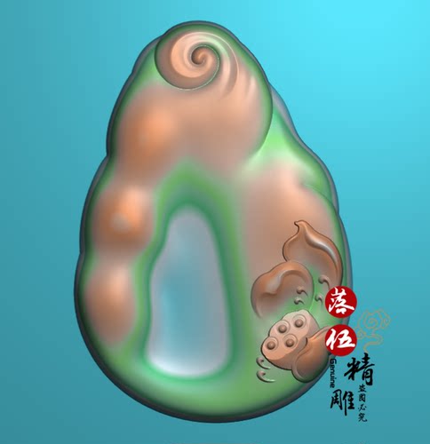 荷花随型底1940水牛牌挂件精雕图浮雕玉雕灰度图JDPBMP电脑雕刻图