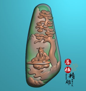 山水弹琴人物抚琴4488赐福 纳福 精雕图 浮雕玉雕图 电脑雕刻 JDP