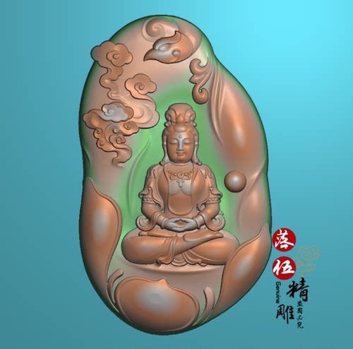 凤凰观音70625随型凤凰自在坐观音自在观音精雕图灰度JDPBMP玉雕