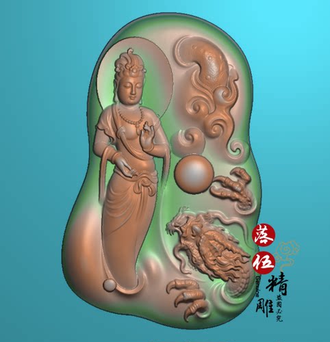 降龙观音 观音 龙 御龙观音00712随型树叶精雕图灰度图JDPBMP雕刻