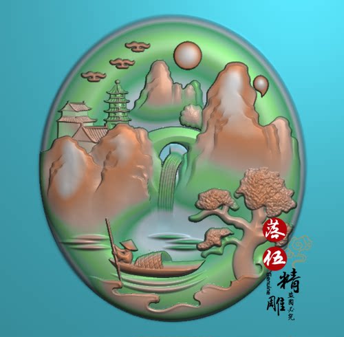 山水船家3953水浪荷花莲花木雕精雕图浮雕玉雕灰度图JDPBMP雕刻图