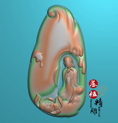 莲花悟道23174立体度母魔观音双面精雕图浮雕玉雕灰度图 JDP BMP