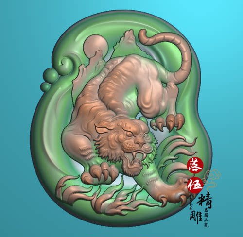 随形老虎牌00227仿古牌情侣龙牌木雕精雕图浮雕玉雕灰度图JDPBMP