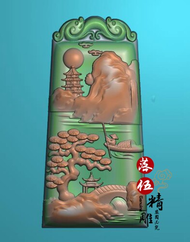 山水人家41487立体宝关公木雕精雕图浮雕玉雕灰度图JDP关公BMP