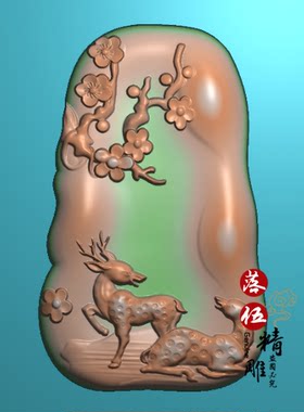 梅花鹿50998扇子小鹿牧童骑牛吹笛精雕图 浮雕玉雕可爱卡通刻动物