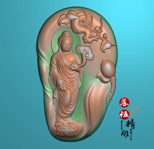 持如意 站佛55558精雕图 手拿灵芝站莲佛 树 莲 灰度图异形站关公