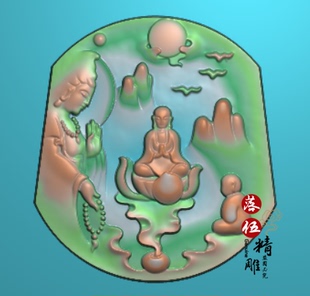 观音悟道山水4707大头龙盘龙精雕图浮雕玉雕灰度图JDPBMP 佛 观音