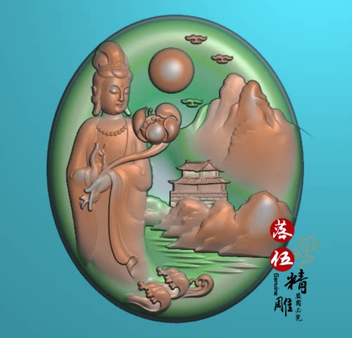 山水持如意站观音5553 蜻蜓连年有余精雕图浮雕玉雕灰度图JDPBMP