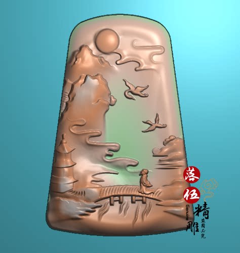 小桥流水山水人家44088荷花鲤鱼蜻蜓JDPBMP精雕图浮雕玉雕灰度图