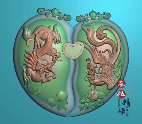 龙凤4535精雕图龙凤挂件浮雕图灰度图玉雕情侣龙凤对牌花件5.21版