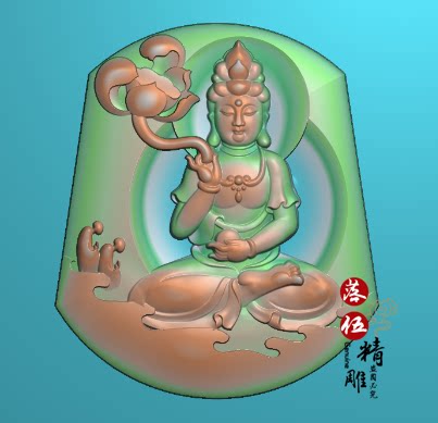 悟道持莲花观音2547浮雕图 精雕图 托元宝站财神 雕刻图 JDP/bmp