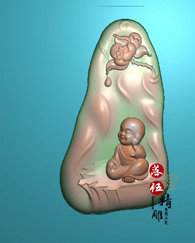 小和尚悟道莲花新款13100.5.21随型精雕图JDP玉雕灰度图电脑雕刻