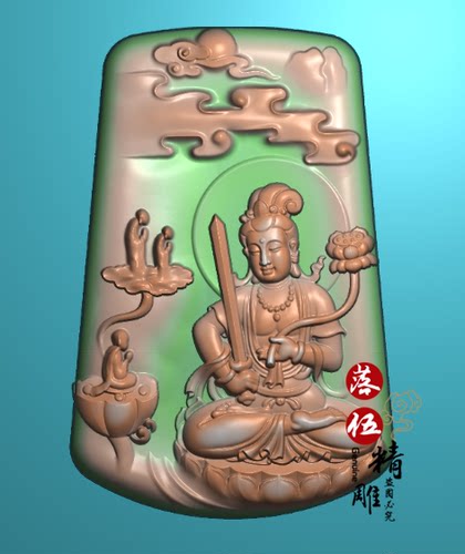 悟道观世音83529浮雕图 持莲花 拿剑精雕图灰度图 雕刻图 JDP/bmp