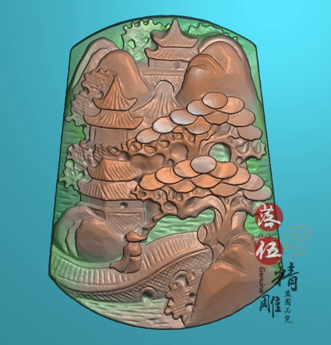 扫描图厚装山水3182深雕山水精雕图jdp灰度图bmp浮雕图玉雕图江南