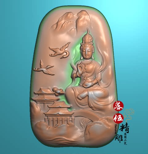 山水观音85444浮雕图 精雕图 灰度图bmp jdp格式 双鹤 高山 仙鹤