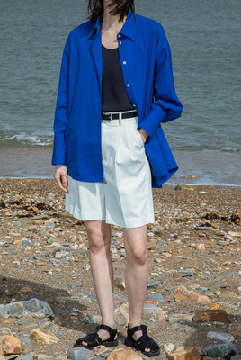 长袖高支棉衬衫莱茵克蓝廓形