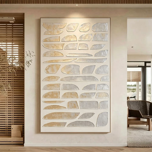 意式极简玄关挂画手绘油画3D立体抽象几何客厅装饰画金银色厚肌理