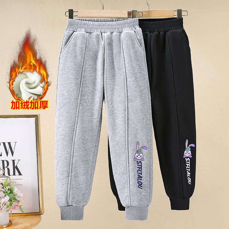 女童卡通休闲长裤黑色中大童