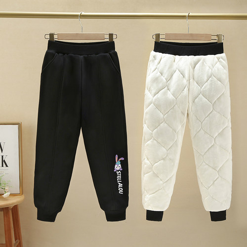 女童加绒加厚棉裤三层保暖