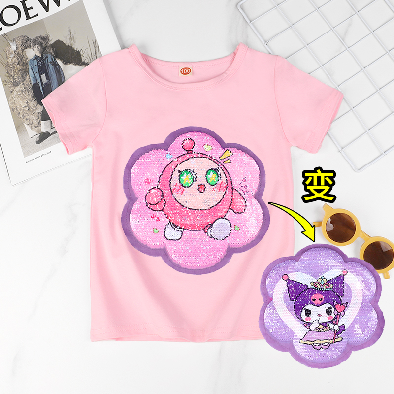 女童亮片变色纯棉t恤衣服