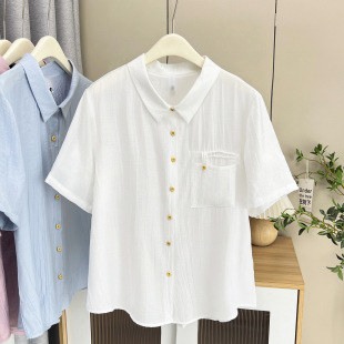短袖 松弛胖妹妹半袖 衬衫 宽松薄款 上衣 女200斤胖mm夏2026新款 大码