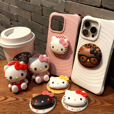 新款立体kitty头像适用MagSafe苹果磁吸支架超强吸附力可伸缩气囊