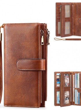 RFID防盗刷 复古大容量PU皮革三折长钱包手拿包