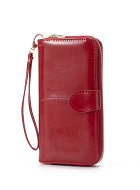 爆款女士钱包2025新款拉链油蜡皮钱包搭扣手机包油皮新款手拿包