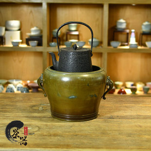 日本回流老物件 黄铜制象耳壶型火钵 风炉 炭炉 铁壶配件