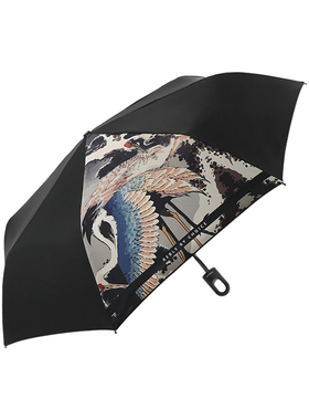 rabbituu双层【松鹤告瑞】雨伞自动折叠伞晴雨伞黑色复古风