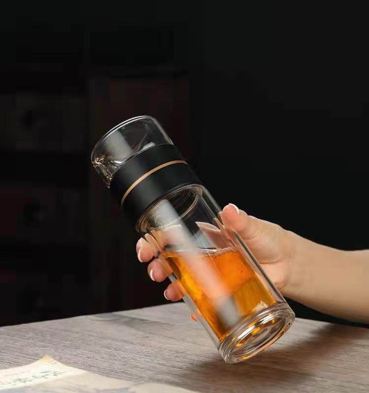 迪伲斯玻璃杯双层茶水分离泡茶杯子