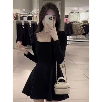 法式赫本风黑色连衣裙女春秋季小个子高级感超好看小黑裙内搭裙子